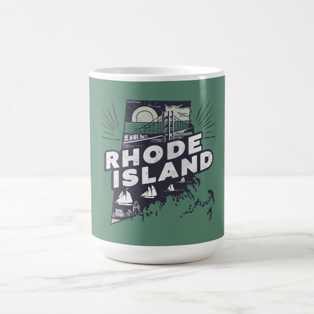 Landschaftliche Rhode Island Retro-Silhouette Kaffeetasse (Mittel)