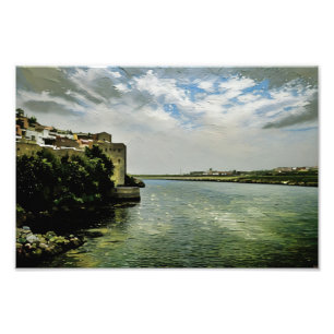 Landschaftliche Riverside Townscape unter bewölkte Fotodruck