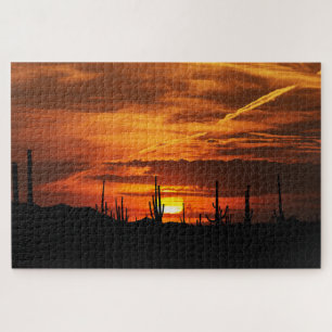 Landschaftliche Saguaros bei Sonnenuntergang Puzzle