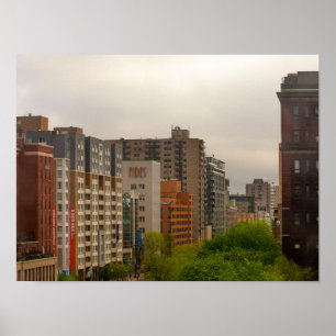 Landschaftliche Sicht auf die Gebäude in Montreal, Poster