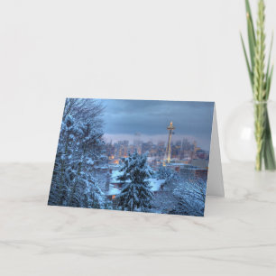 Landschaftliche Sicht auf Snowy Seattle Feiertagskarte