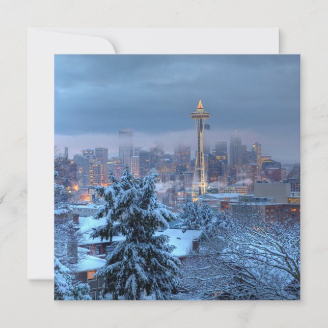 Landschaftliche Sicht auf Snowy Seattle Feiertagskarte (Vorderseite)