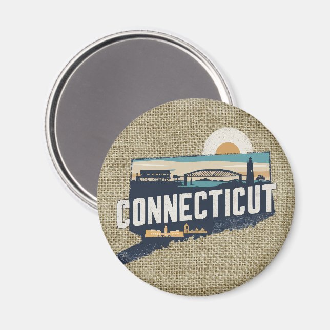 Landschaftliche Silhouette Retro Connecticut Magnet (Vorderseite/Rückseite)