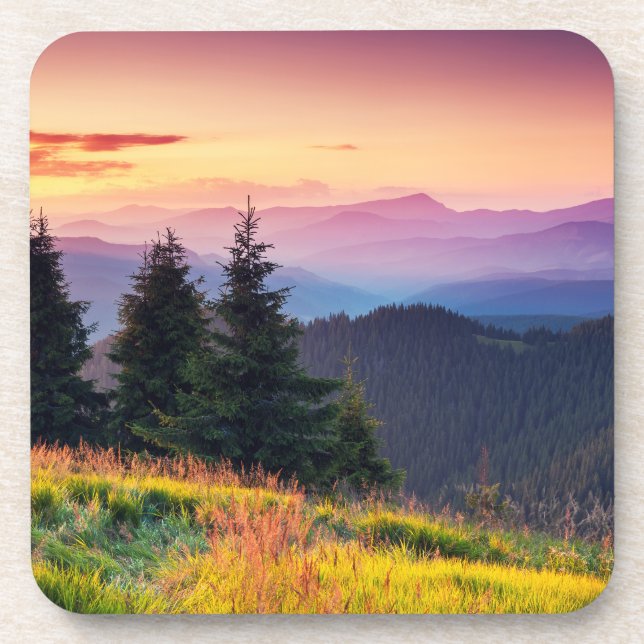 Landschaftliche Sonnenuntergänge Jungle Pines fall Getränkeuntersetzer (Vorderseite)