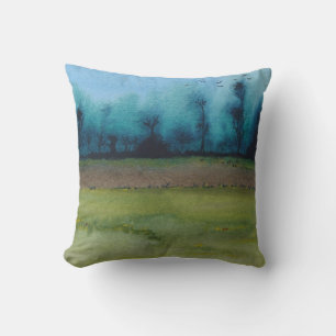 landschaftliche Waldlandschaft in Grün und Schwarz Kissen