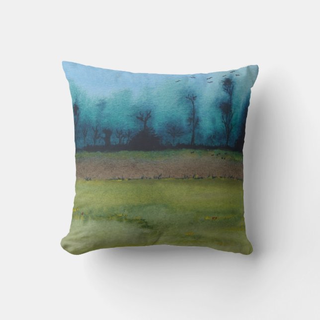 landschaftliche Waldlandschaft in Grün und Schwarz Kissen (Vorderseite)