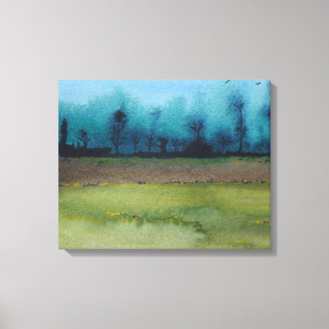 landschaftliche Waldlandschaft in Grün und Schwarz Leinwanddruck (Vorderseite)