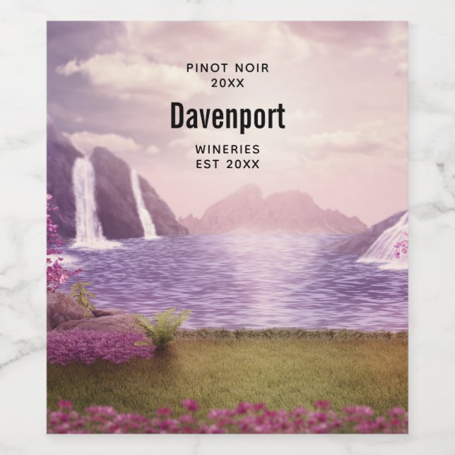 Landschaftliche Wasserfälle am Lago Maggiore Weinetikett (Einzelnes Label)