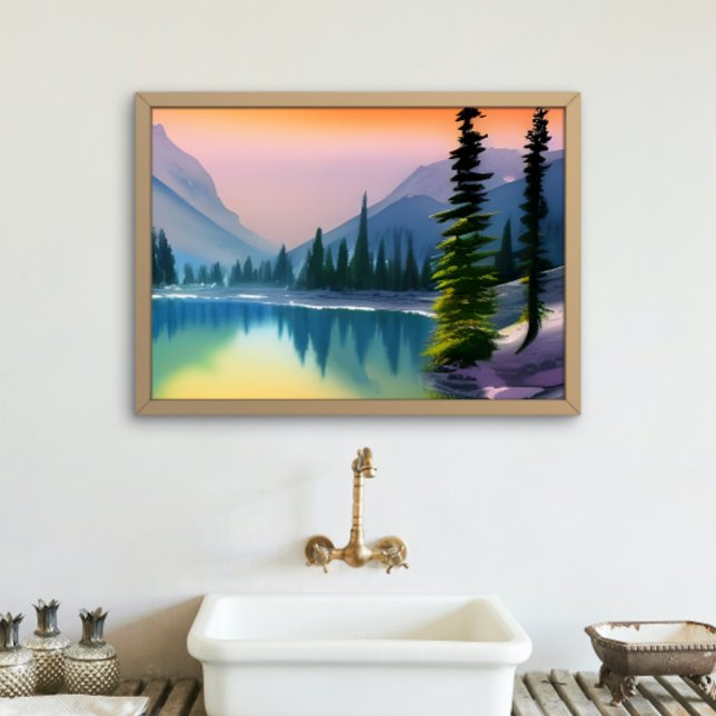 Landschaftliche Wasserfarbe Bergsee Reflektion Poster (Von Creator hochgeladen)