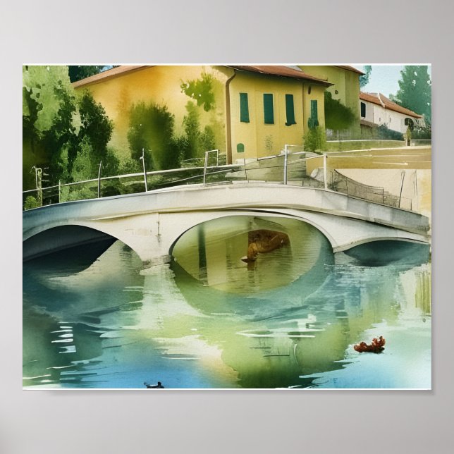 Landschaftliche Wasserfarbe der Canal Bridge Poster (Vorne)
