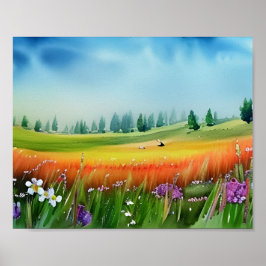 Landschaftliche Wasserfarbe Poster