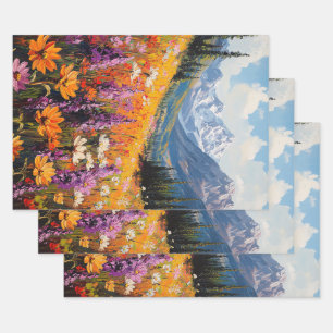Landschaftliche Wildblumen Kunstvoll wandern im Va Geschenkpapier Set