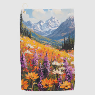 Landschaftliche Wildblumen und Berge Fine Art Golfhandtuch