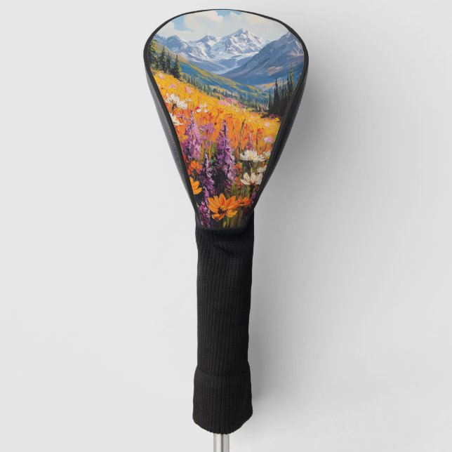 Landschaftliche Wildblumen und Berge Kunst und Kul Golf Headcover (Vorderseite)