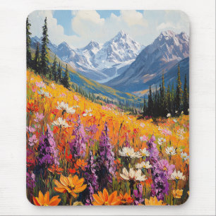 Landschaftliche Wildblumen und Berge Kunst und Kul Mousepad