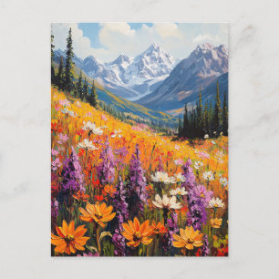 Landschaftliche Wildblumen und Berge Kunst und Kul Postkarte