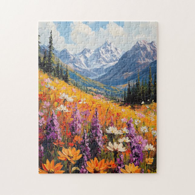 Landschaftliche Wildblumen und Berge Kunst und Kul Puzzle (Vertikal)