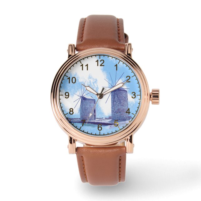 Landschaftliche Windmühle Armbanduhr (Vorderseite)