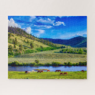 Landschaftliche Wyoming Mountains mit Pferdepuzzle Puzzle