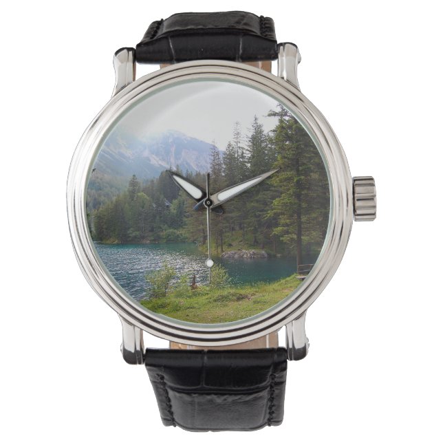 Landschaftlicher Alpenwald und Foto Armbanduhr (Vorderseite)
