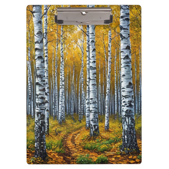 Landschaftlicher Birkenwald im Herbst Klemmbrett (Vorderseite)