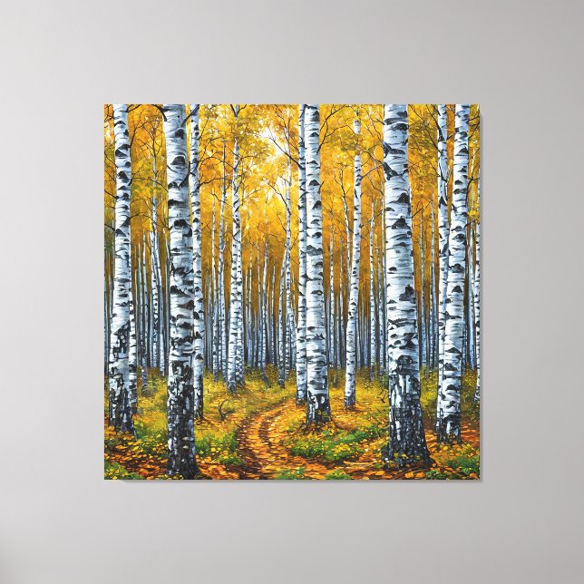Landschaftlicher Birkenwald im Herbst Leinwanddruck (Vorderseite)