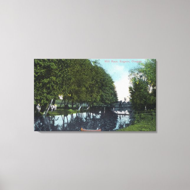 Landschaftlicher Fluss mit Canoe SceneEugene, OR Leinwanddruck (Vorderseite)