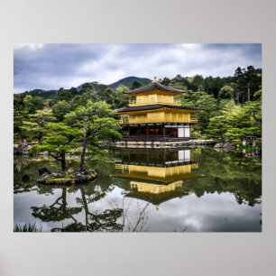 Landschaftlicher Goldener Pavillon Japanischer Gar Poster