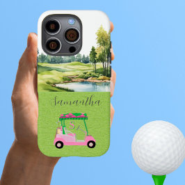Landschaftlicher Golfplatz Pink Golf Cart iPhone 16 Pro Hülle