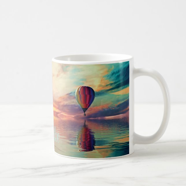 Landschaftlicher Heißluftballon Sonnenaufgang Aqua Kaffeetasse (Rechts)