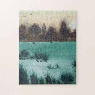 landschaftlicher Landschaftssonnenuntergang über Puzzle