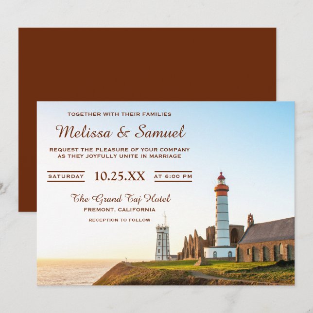 Landschaftlicher Leuchtturm für Hochzeiten Einladung (Vorne/Hinten)