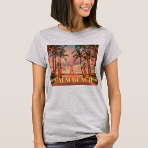 Landschaftlicher Palm Beach Rosa Himmel T-Shirt