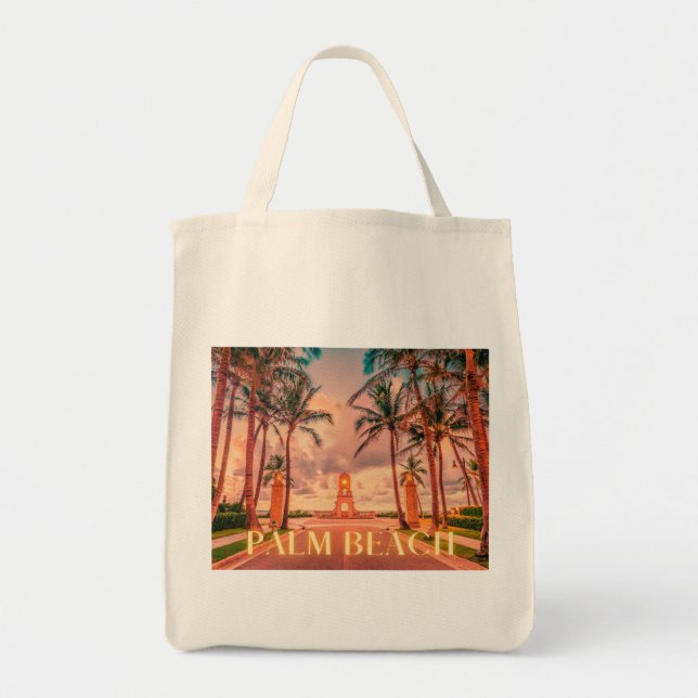 Landschaftlicher Palm Beach Rosa Himmel Tragetasche (Vorne)