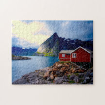 Landschaftlicher See Hütte Fjord Norwegen Reisen A