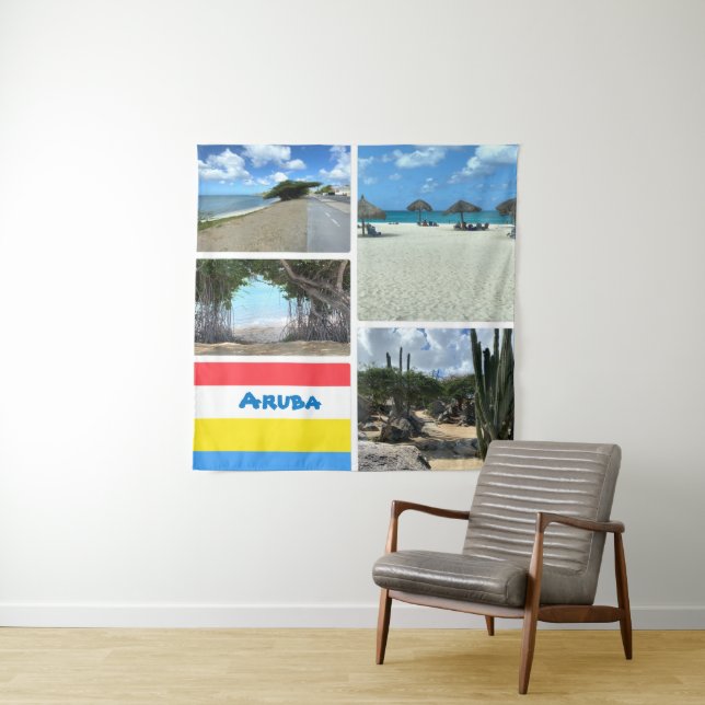 Landschaftlicher Strand und Wüste Aruba Wandteppich (Beispiel)