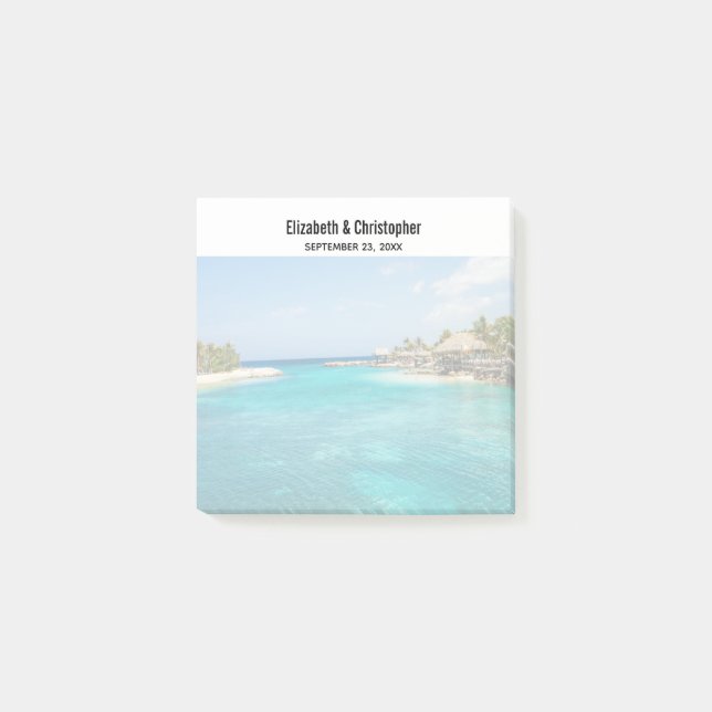 Landschaftlicher tropischer Strand mit strohgedeck Post-it Klebezettel (Vorderseite)