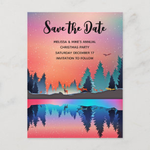 Landschaftlicher Wintersee mit Dei Xmas Save the D Einladungspostkarte