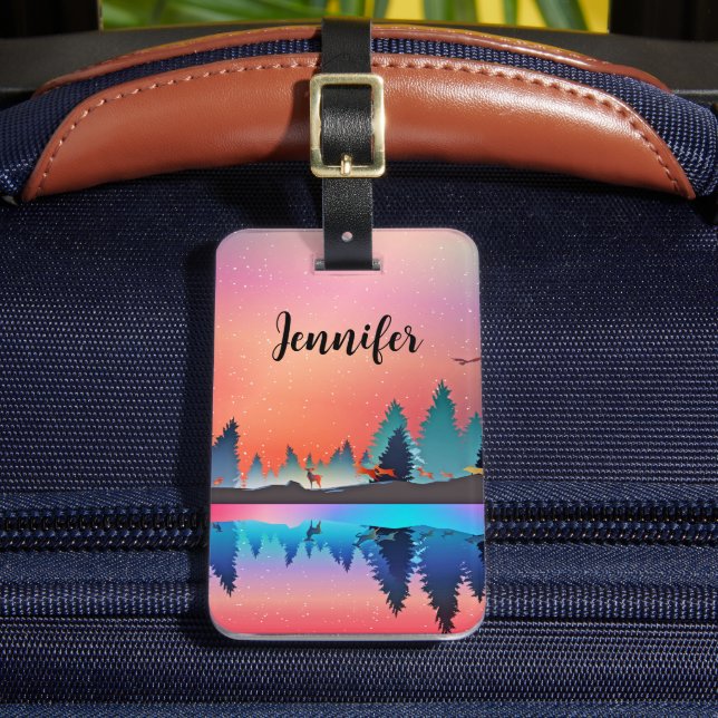 Landschaftlicher Wintersee mit Hirsch Gepäckanhänger (Vorderseite Insitu 2)