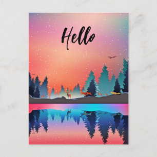 Landschaftlicher Wintersee mit Hirsch Hallo Postkarte