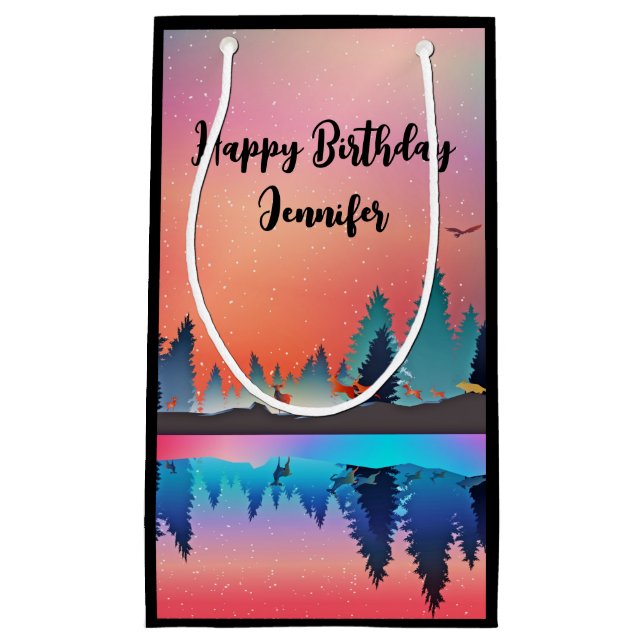 Landschaftlicher Wintersee mit Hirsch Kleine Geschenktüte (Vorderseite)