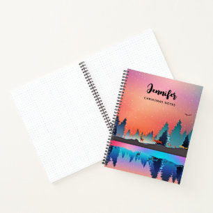 Landschaftlicher Wintersee mit Hirsch Notizbuch