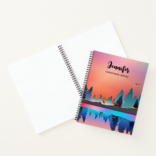 Landschaftlicher Wintersee mit Hirsch Notizbuch (Innenseite)