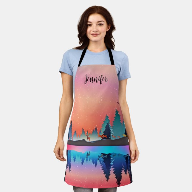 Landschaftlicher Wintersee mit Hirsch Schürze (Getragen)