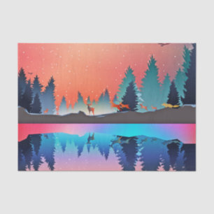 Landschaftlicher Wintersee mit Hirsch Seidenpapier