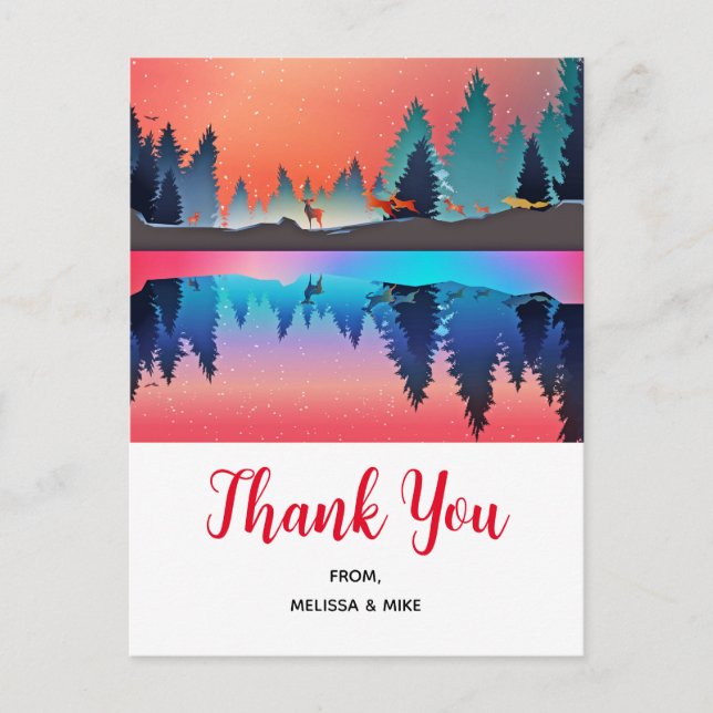 Landschaftlicher Wintersee mit Hirsch Vielen Dank Postkarte (Vorderseite)