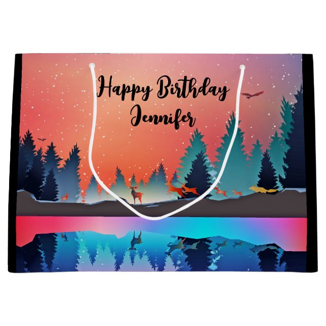 Landschaftlicher Wintersee mit Hirschfest Große Geschenktüte (Vorderseite)