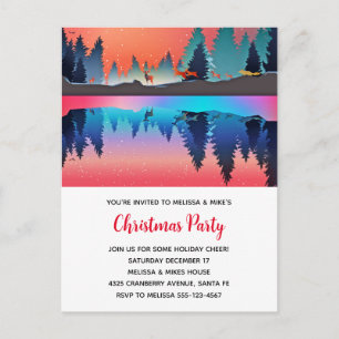 Landschaftlicher Wintersee mit Hirschwein Einladungspostkarte