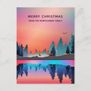 Landschaftlicher Wintersee mit Hirschwein Feiertagspostkarte