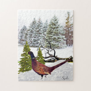 Landschaftlicher Winterwald mit Süddakota Pheasant Puzzle